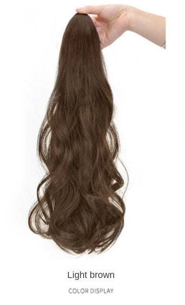 Wigs, ponytail women's long curly hair, grasping large waves, artificial hair, low tie medium and long braids, large curls