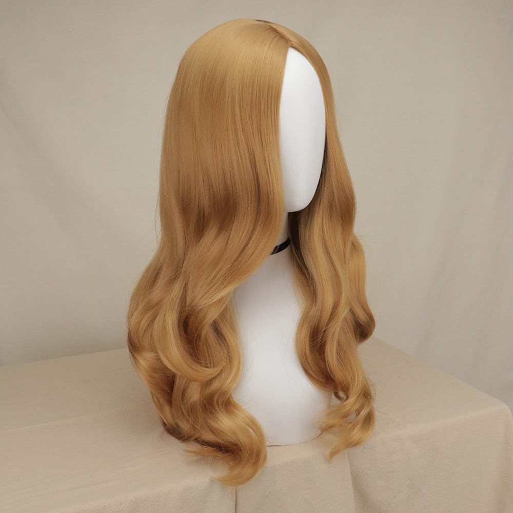 Wig, mid-length curly hair, light brown curly hair