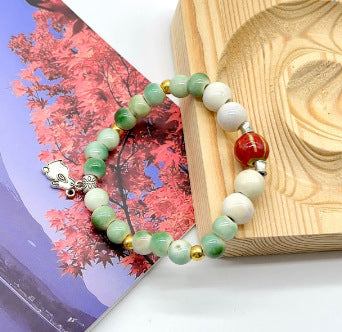 ceramic bracelet colored glaze porcelain beads bracelet bracelet women's diy handmade forest series lattice bracelet