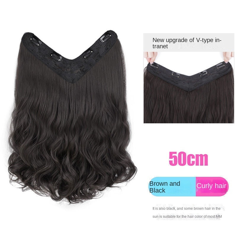 Wig, female long hair, hair extension, one piece, long curly hair, straight hair wig patch, fluffy natural V-shape, wig piece
